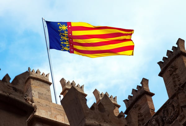 Valencia flag at top of Lonja de la Seda. Valencia